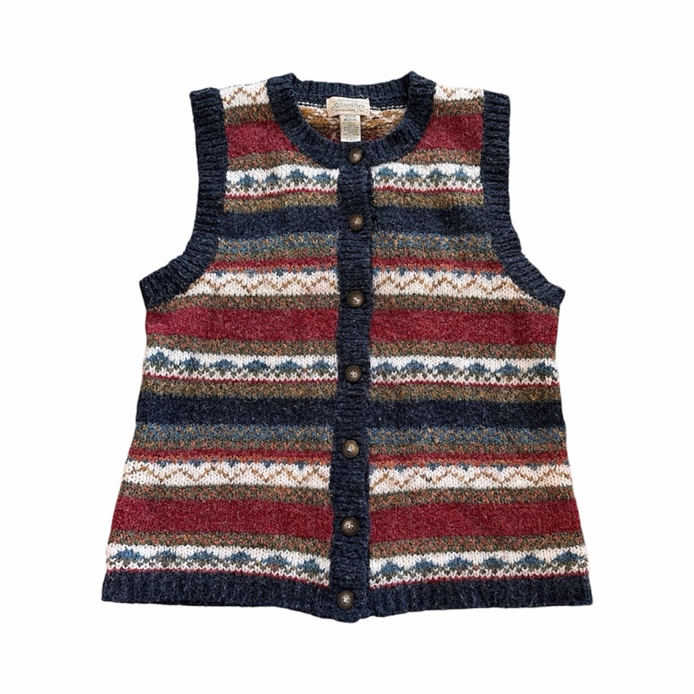 Vintage Style Fair Isle Knit Button‎ Vest St. John’s Bay Sleeveless Sweater M